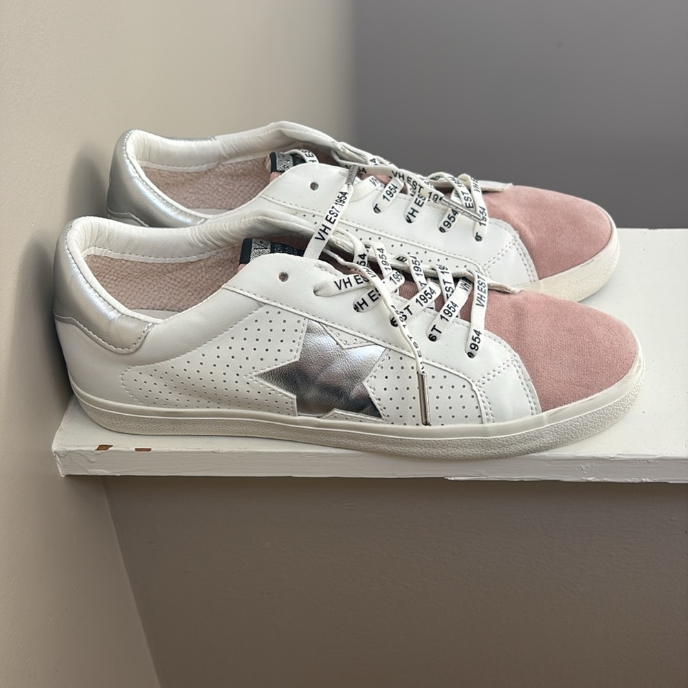 Women's White and Pink Sneakers